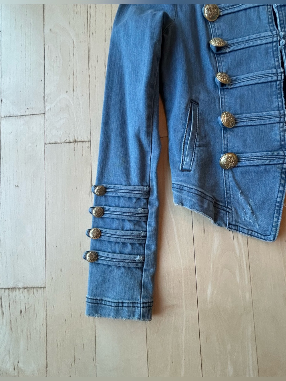 Free People Light Blue Denim Military Jacket Size XS - Picture 10 of 16